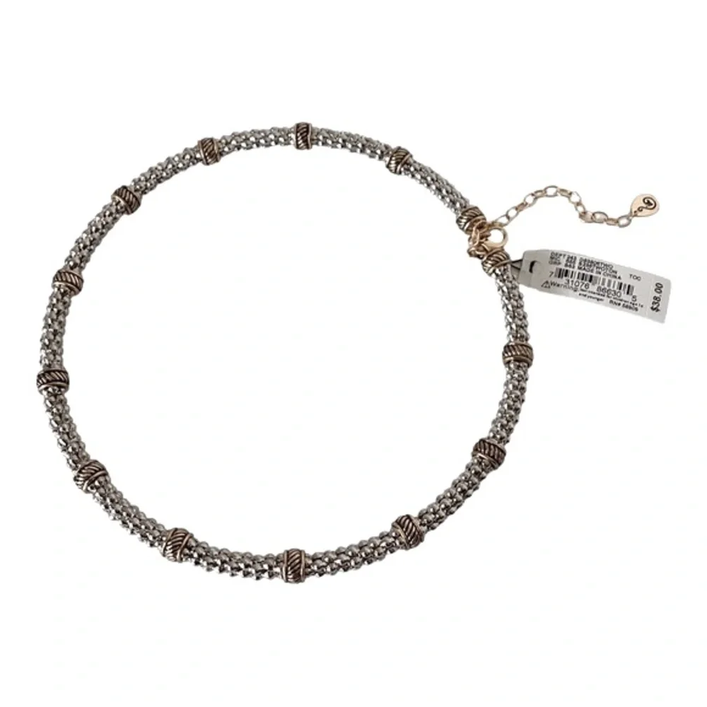 Scroll Gold And Silver Tone Metal Wire Statement Collar Necklace Crystal Accents - Picture 8 of 13